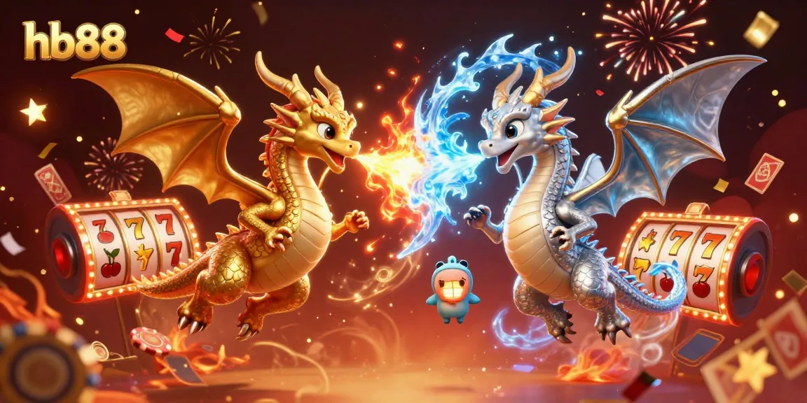 Win big with hb88 as cartoon dragons soar amidst exciting casino elements.