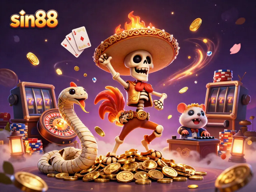 Experience thrilling casino success with sin88's vibrant characters celebrating a jackpot.