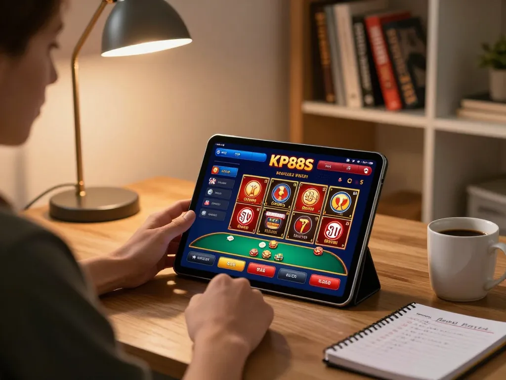 Engaging in strategic gameplay on KP88S casino app from a cozy home office.