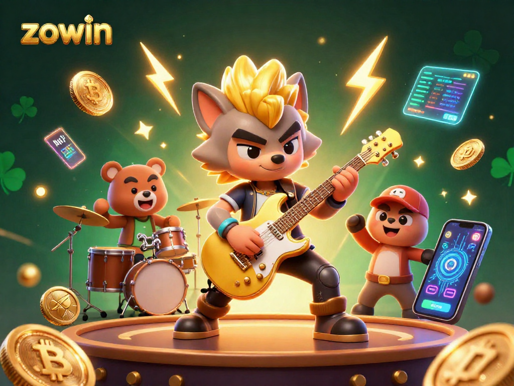 Experience virtual gambling thrills with Zowin, featuring vibrant 3D scenes and crypto elements.