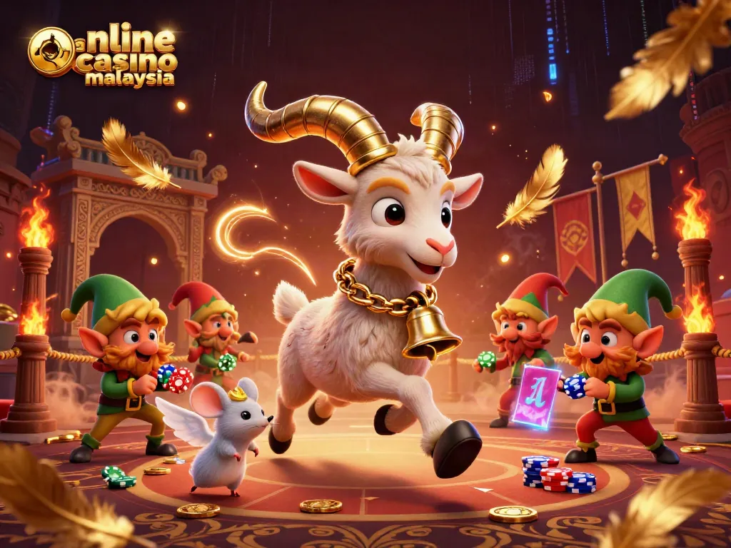 Join the festive fun at an online casino malaysia, where a Krampus goat, angel mouse, and naughty gremlins enjoy thrilling games.