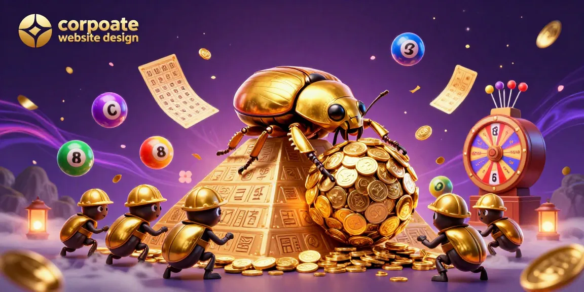 Engage with corporate website design showcasing a golden beetle rolling coins and vibrant casino elements.