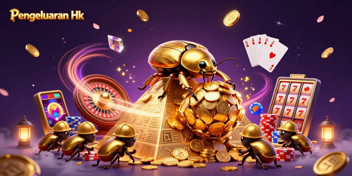 Experience Pengeluaran Hk with a massive golden beetle amidst a dynamic casino scene.