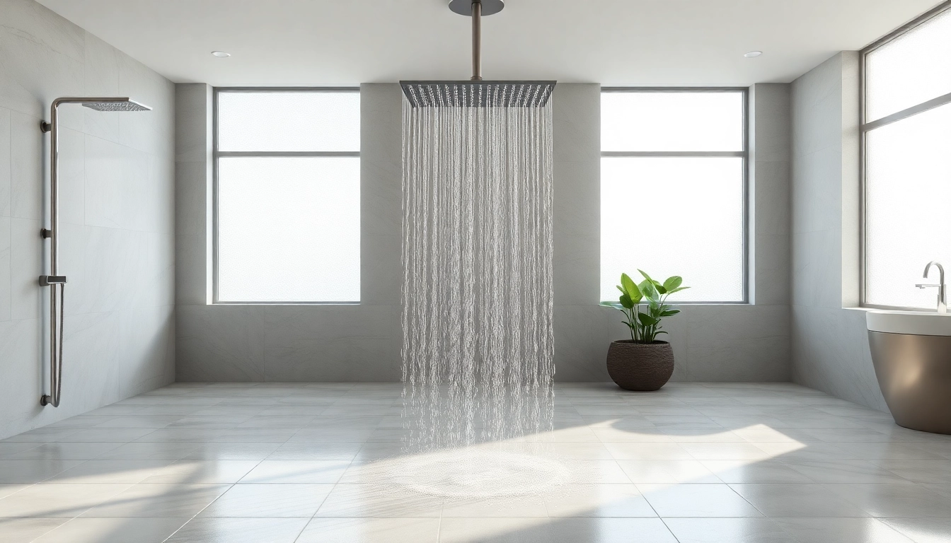 Experience elegant showers with a luxurious rainfall design in a serene modern bathroom setting.