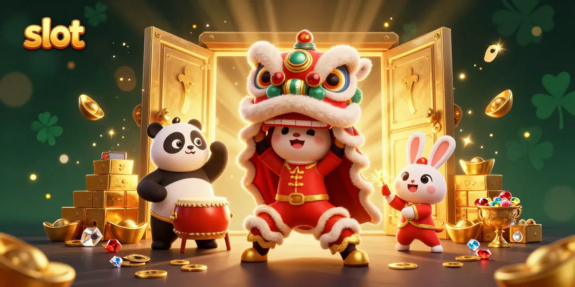 Experience thrilling slot gameplay with luck and excitement in this vibrant casino scene featuring gold and treasures.