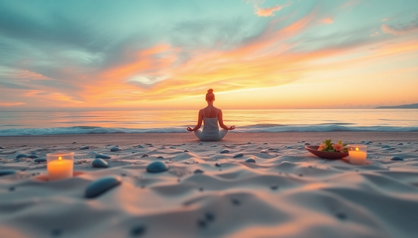 Person meditating on a beach, embodying tranquility to combat stress and anxiety.