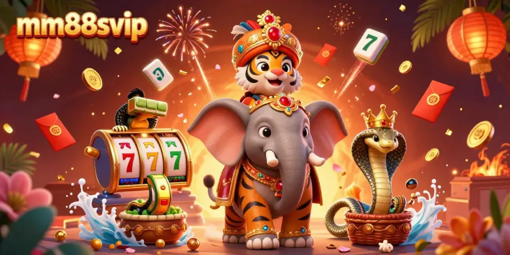 Experience vibrant casino excitement with mm88svip featuring a roaring maharaja and exquisite gaming elements.