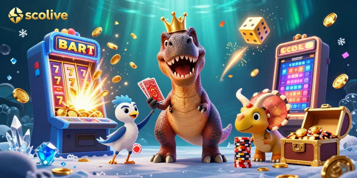 Socolive brings excitement with a T-Rex, pterodactyl, and triceratops in a thrilling casino scene.