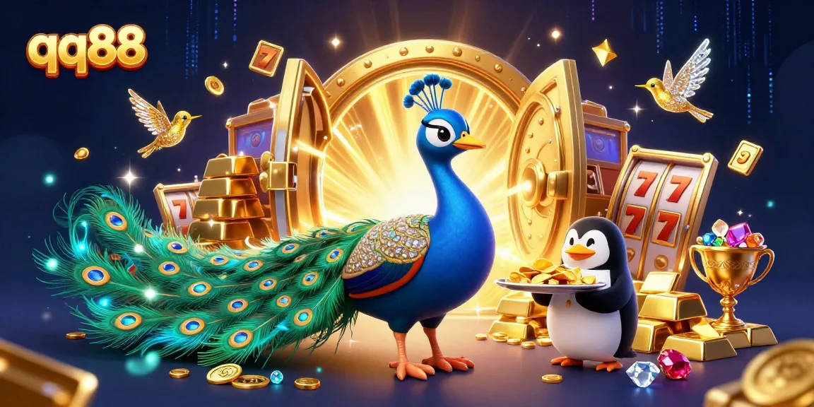 Bet big with qq88 as vibrant characters celebrate in a glamorous casino scene filled with riches.