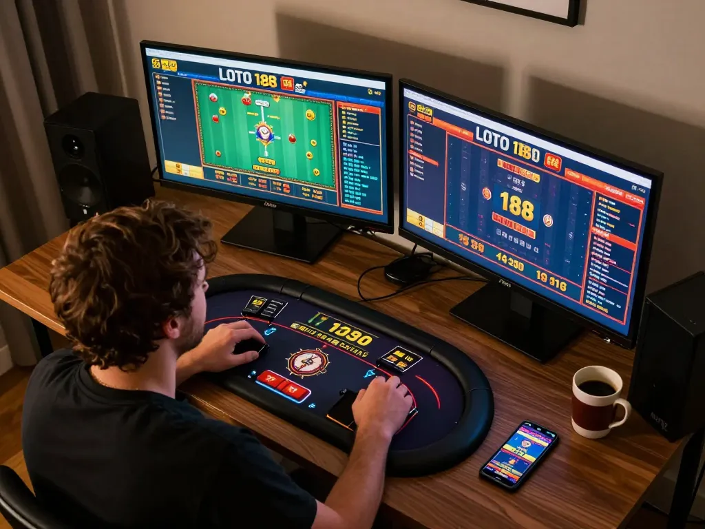 Engaging online gaming with LOTO 188 on multiple screens showcasing vibrant gameplay and strategic action.