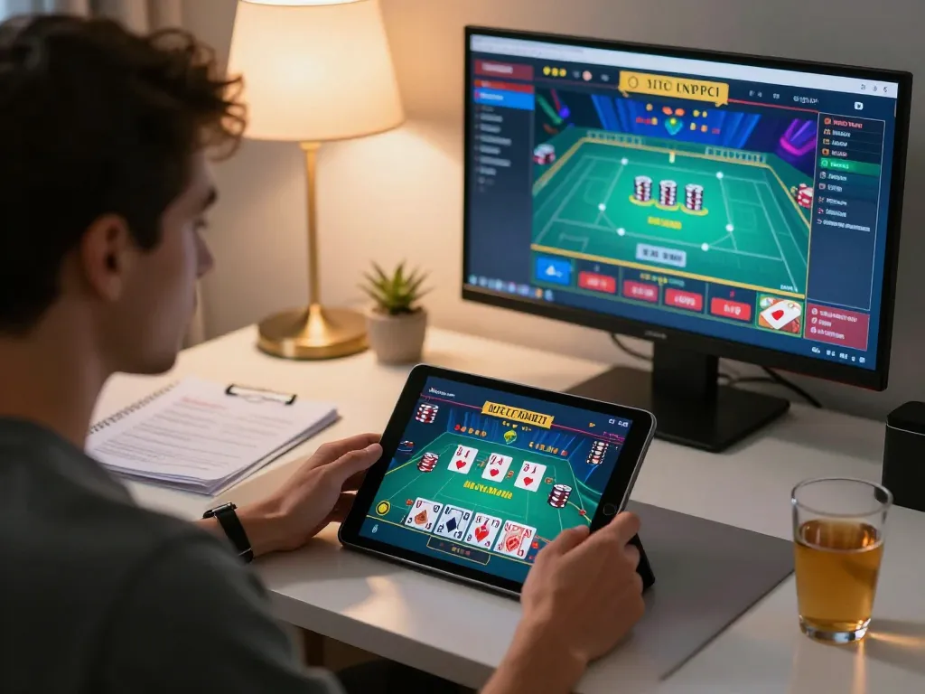 Player engaging in exciting 789 blackjack gameplay on a tablet at home