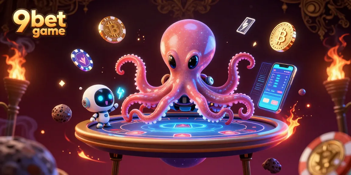 Engage in thrilling gameplay with 9bet game, featuring a vibrant alien octopus and holographic elements.