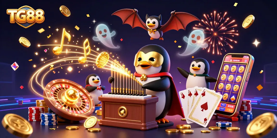 Experience thrilling gameplay at TG88 with a fantastical casino scene filled with vibrant characters and dynamic symbols.