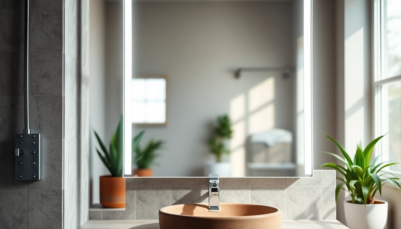 Enhancing reflections with a mirror and led lights in a stylish bathroom setting.