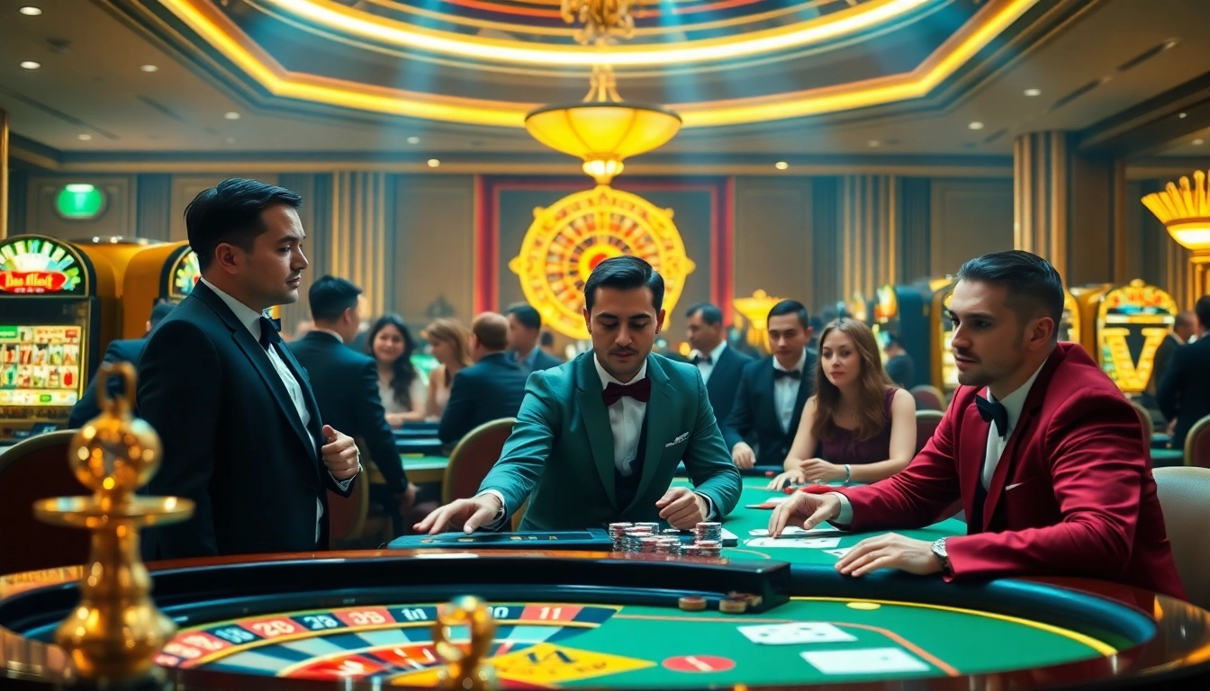 Players strategizing at the luxurious casino tables of bj88.com, emphasizing excitement and professional gameplay.