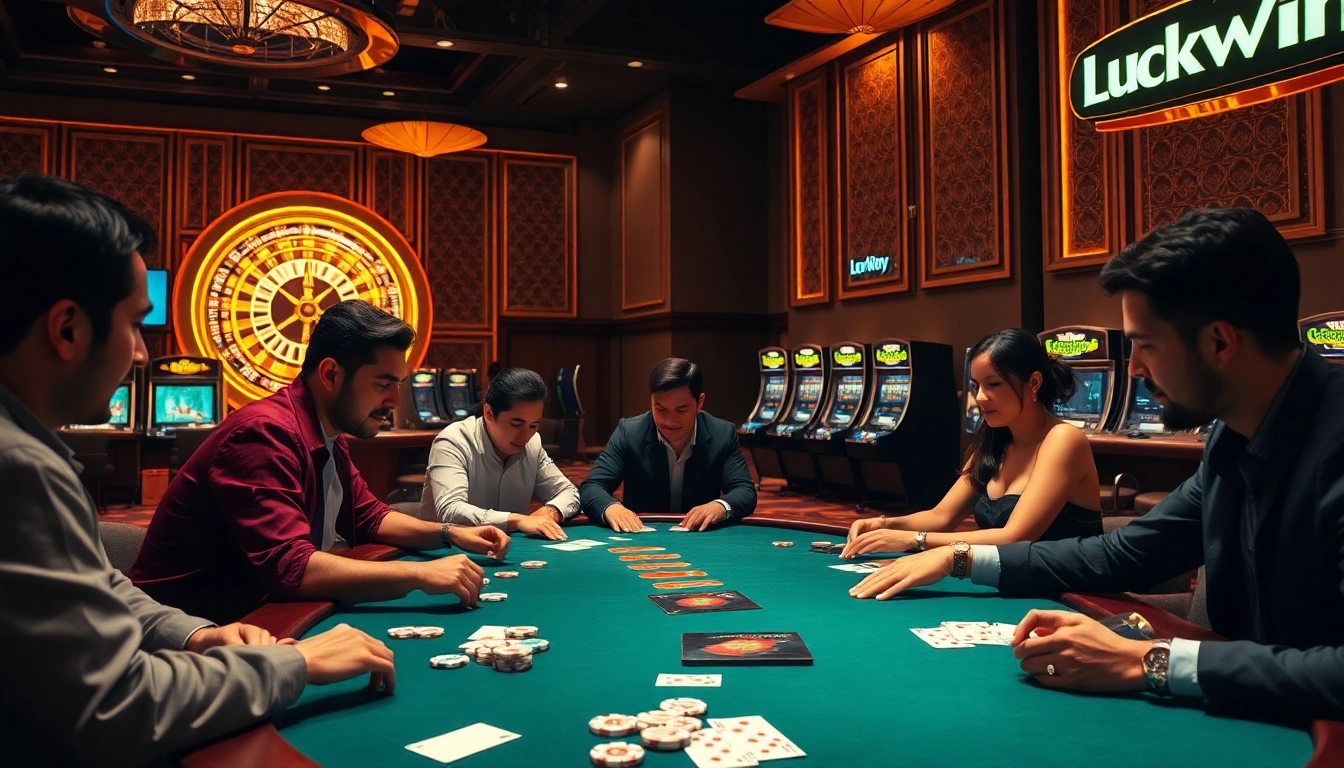 Experience high-stakes excitement at LuckyWin, with poker chips and a thrilling roulette wheel.