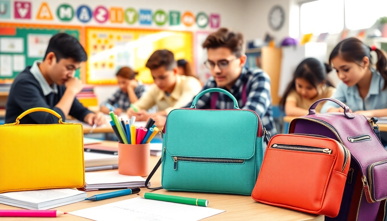 Verwendung von Handytasche Klassenzimmer für Lernzwecke in einer hellen Klassenzimmerumgebung
