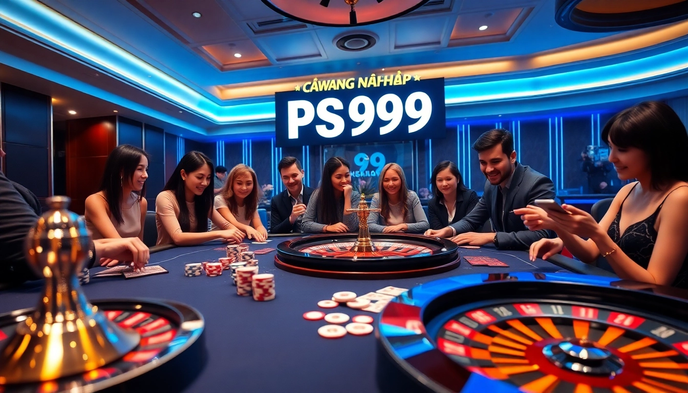 Experience the thrill of Đăng Nhập PS99 at a vibrant online casino filled with poker tables and roulette wheels.