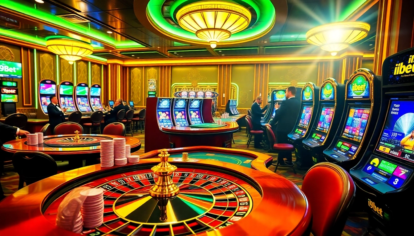 Experience high-stakes action with i9bet at a vibrant casino featuring poker games and slots.