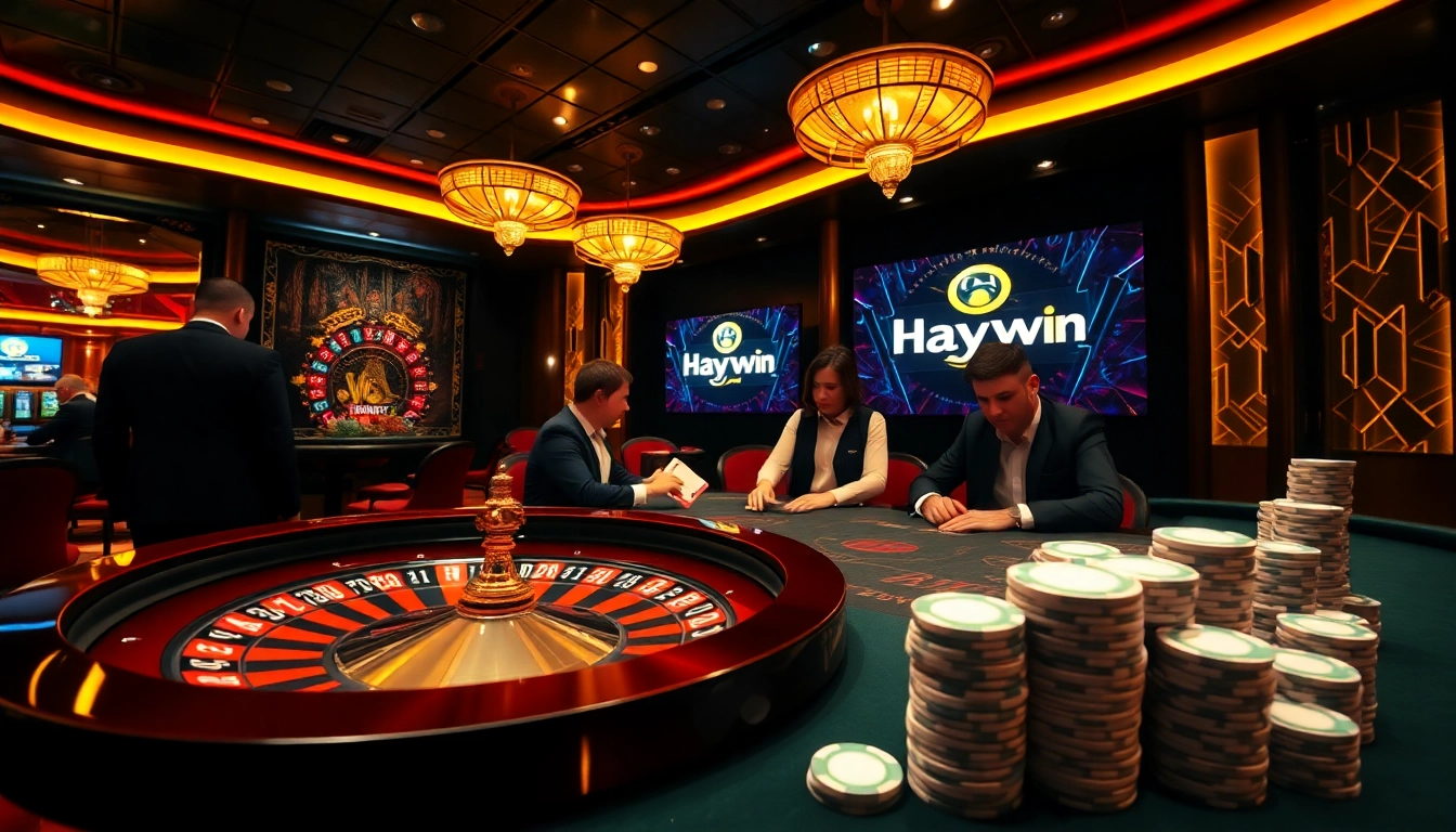 Experience thrilling gameplay at Haywin's luxurious casino tables with vibrant poker chips and cards.