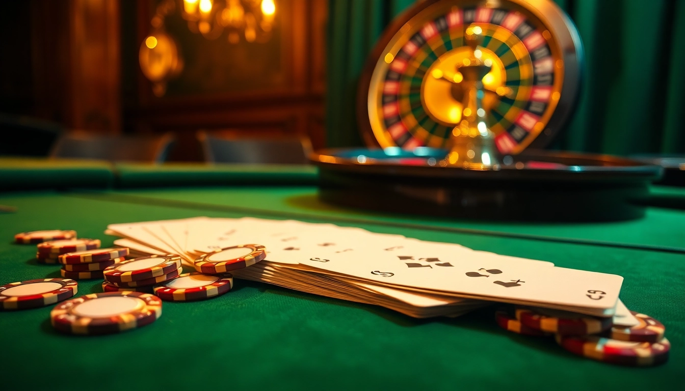 Experience thrilling moments at 壹發娛樂 gaming tables with poker chips and cards.