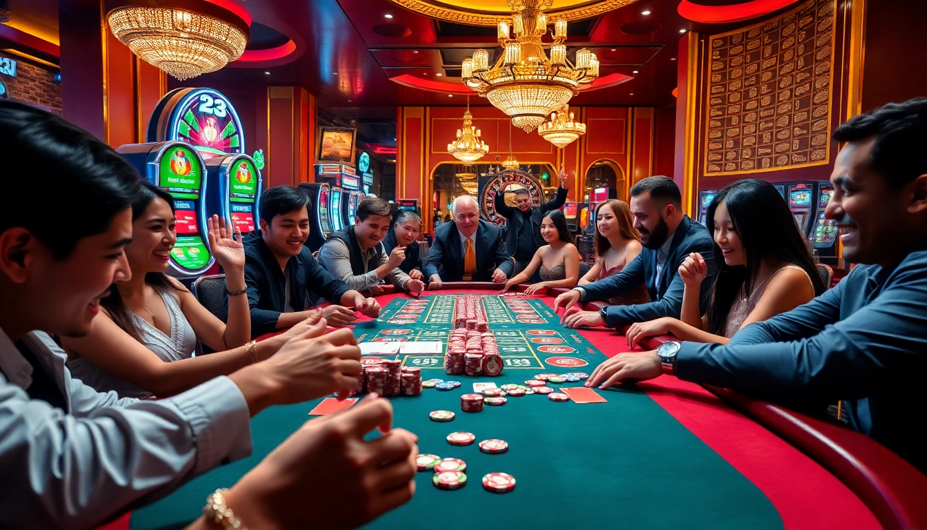 Experience thrilling gameplay at 23WIN's vibrant casino, featuring colorful chips and exciting tables.