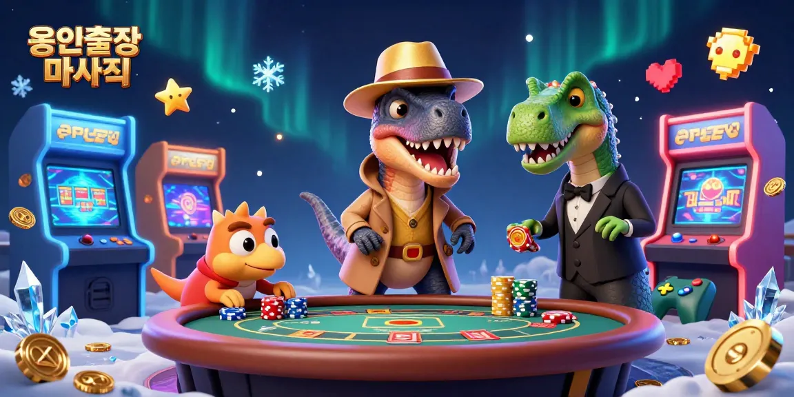 Engage with 용인출장마사지 through thrilling casino elements, featuring fun 3D characters at a vibrant game scene.